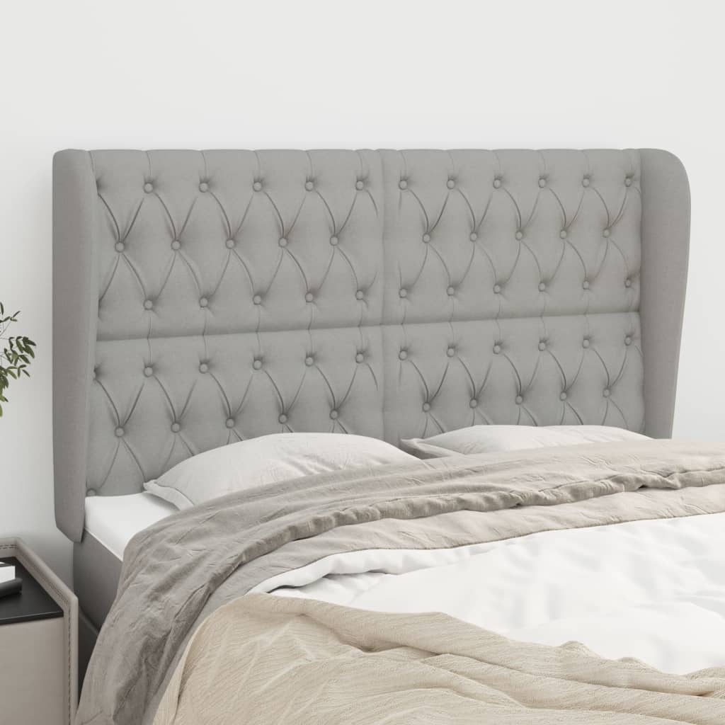 vidaXL Tăblie de pat cu aripioare gri deschis 147x23x118/128 cm textil