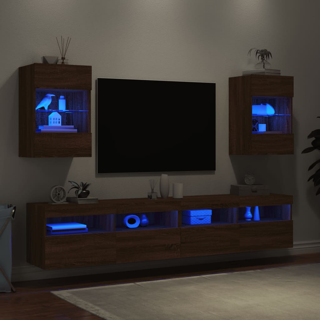 vidaXL Comodă TV de perete cu LED, 2 buc. stejar maro, 40x30x60,5cm