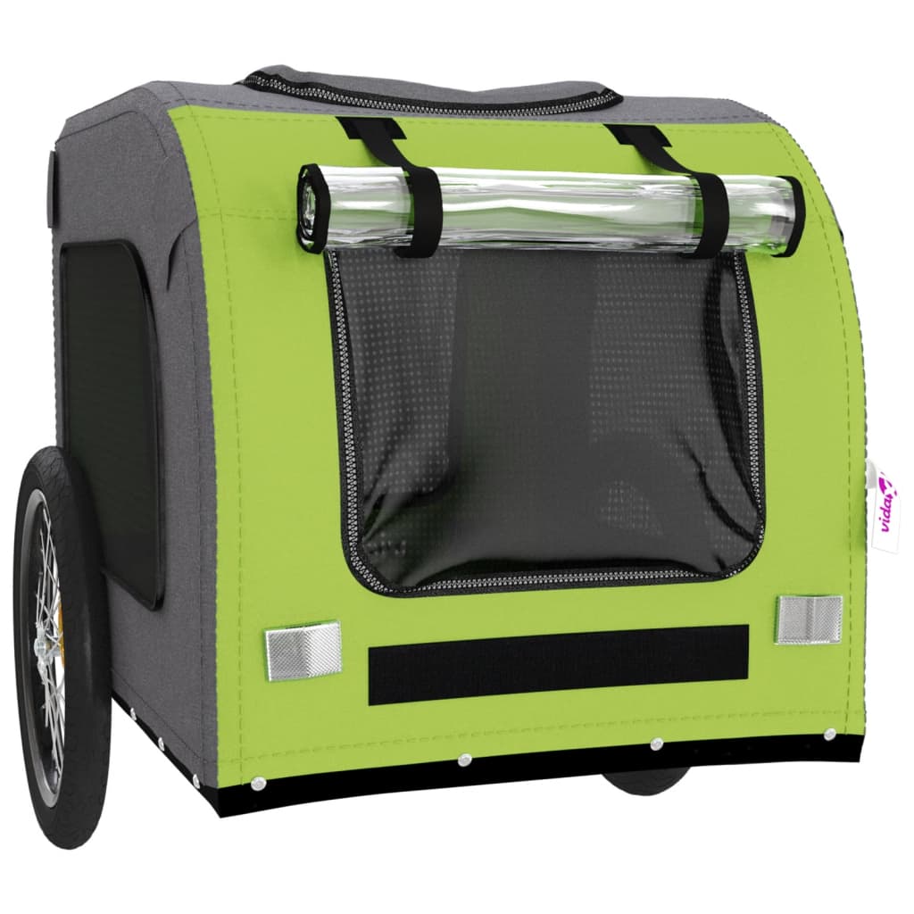 vidaXL Remorcă de bicicletă pentru câini verde&gri, textil oxford&fier