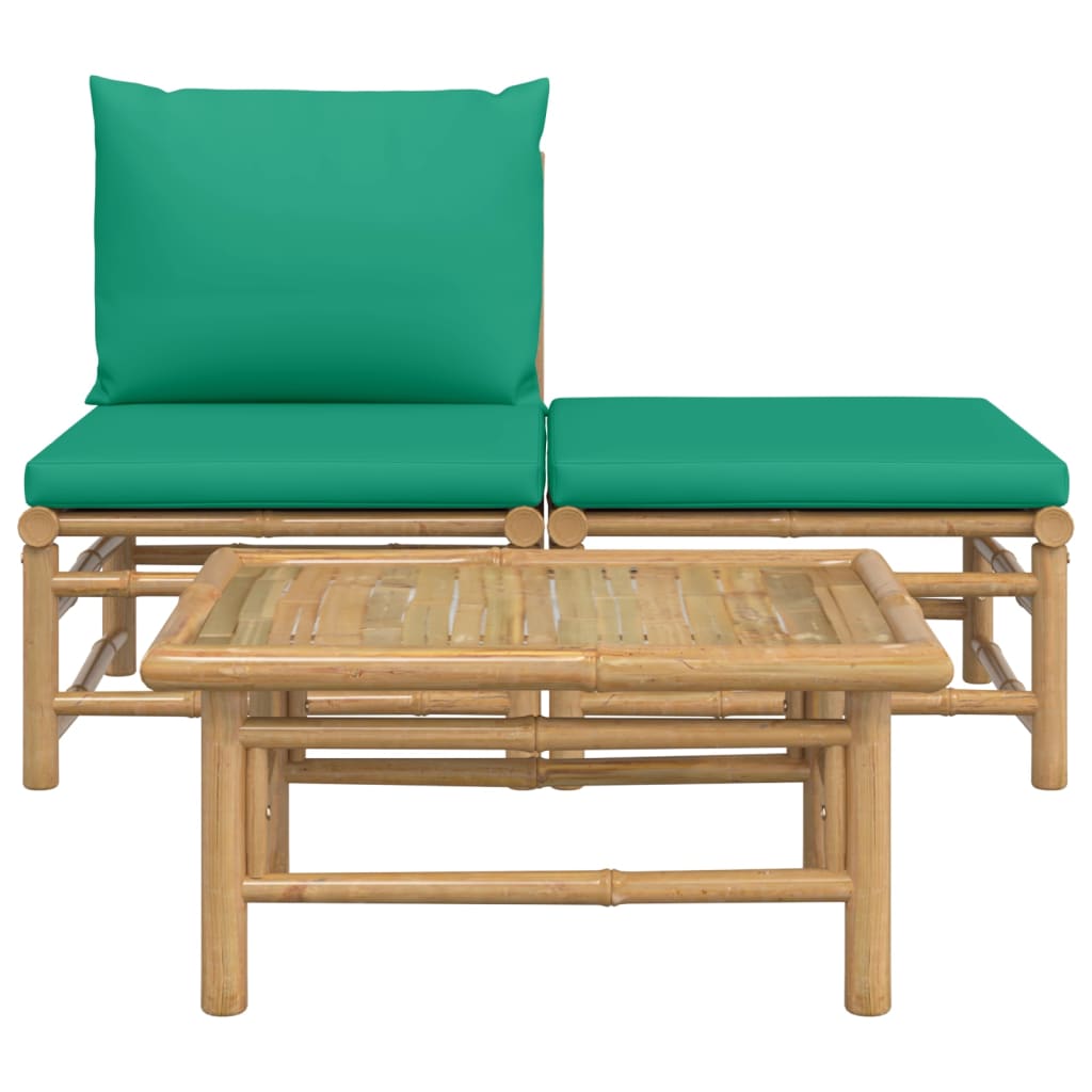vidaXL Set mobilier de grădină cu perne verzi, 3 piese, bambus