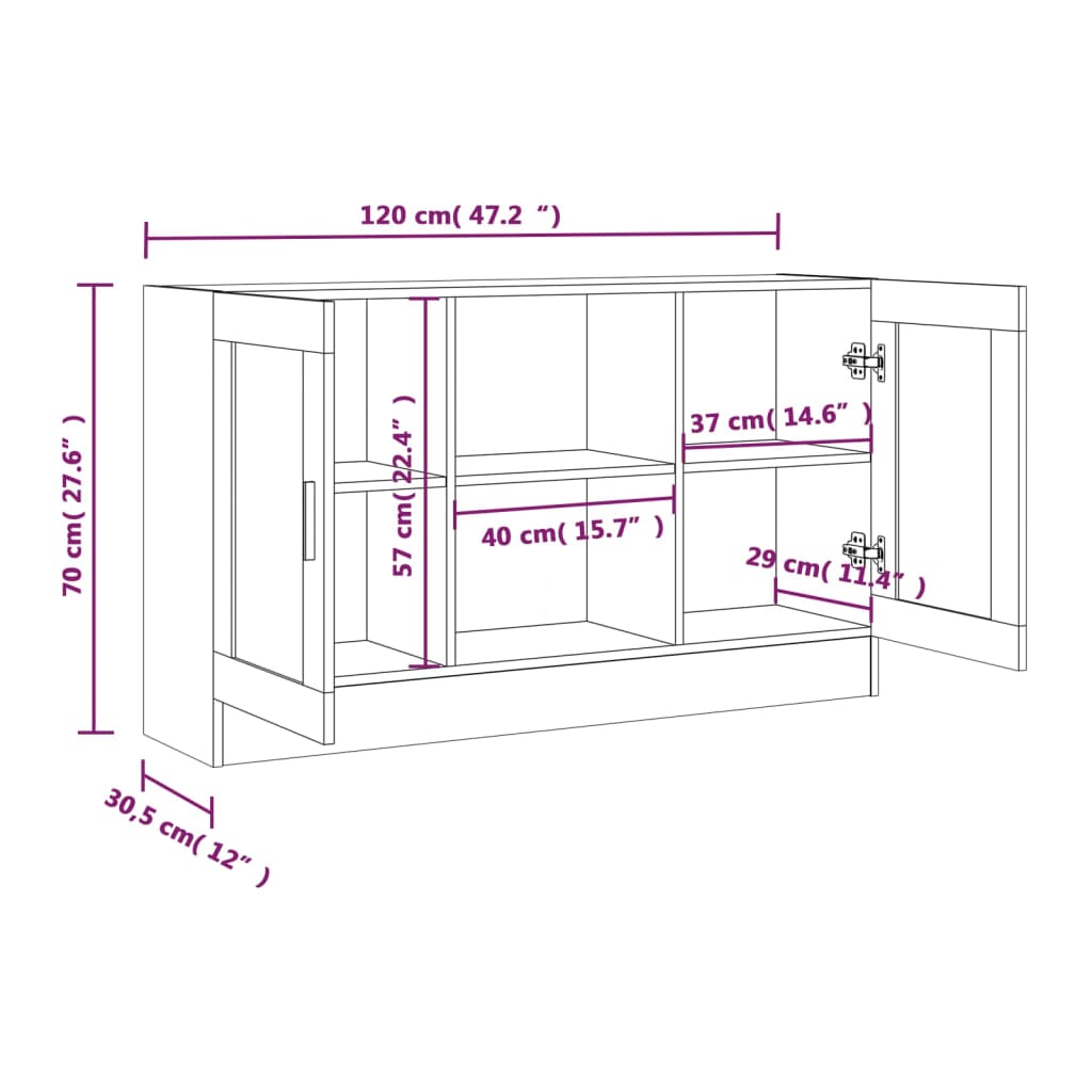 vidaXL Dulap vitrină, gri sonoma, 120x30,5x70 cm, lemn prelucrat
