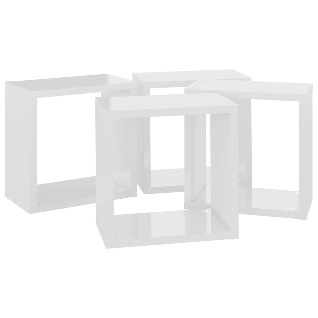 vidaXL Rafturi de perete cub, 4 buc., alb extralucios, 26x15x26 cm