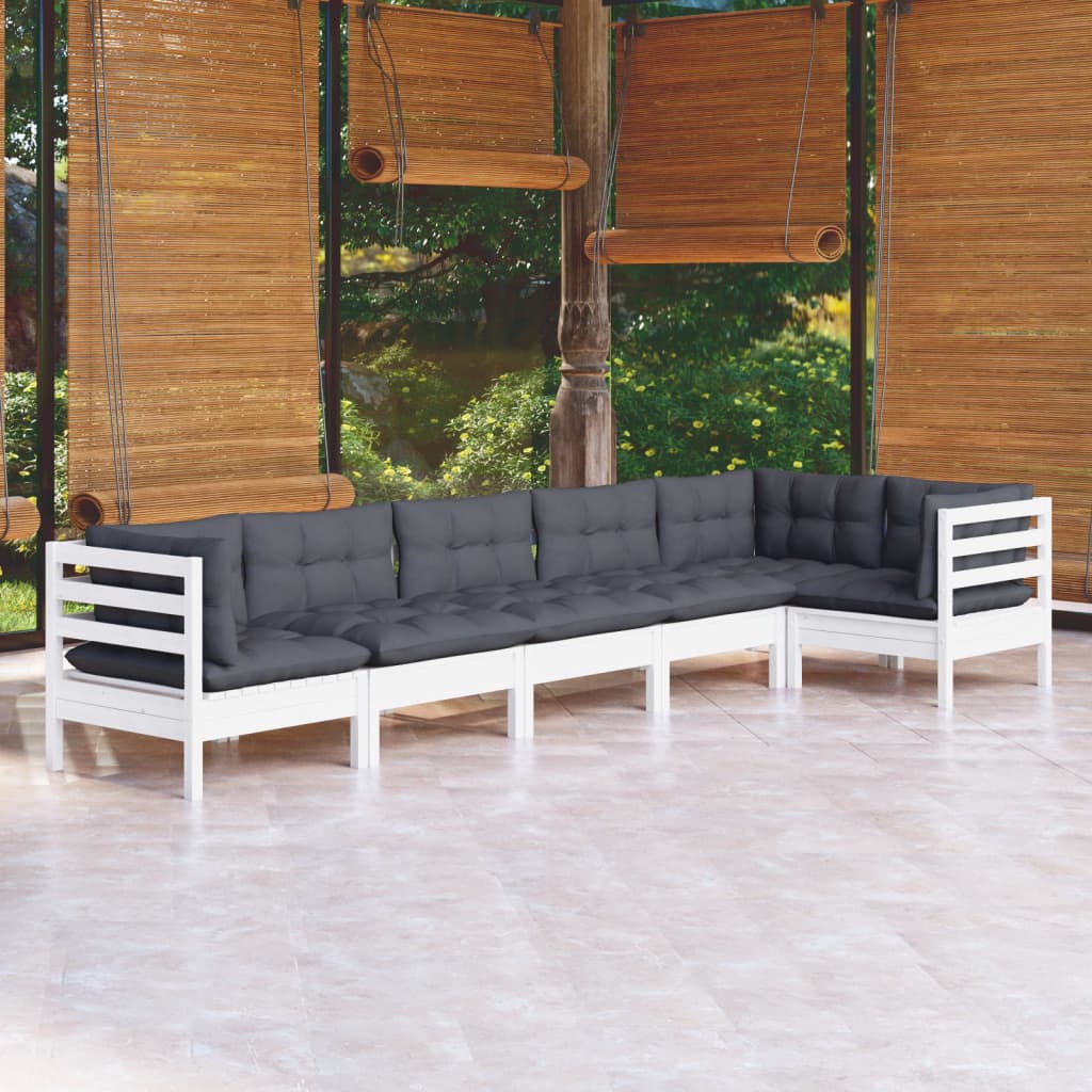 vidaXL Set mobilier de grădină cu perne, 6 piese, alb, lemn de pin