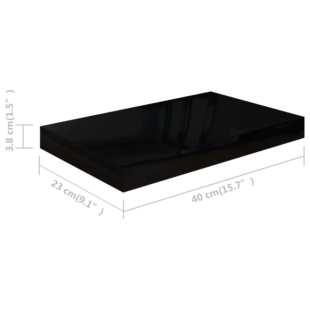 vidaXL Raft de perete suspendat, negru extralucios, 40x23x3,8 cm, MDF