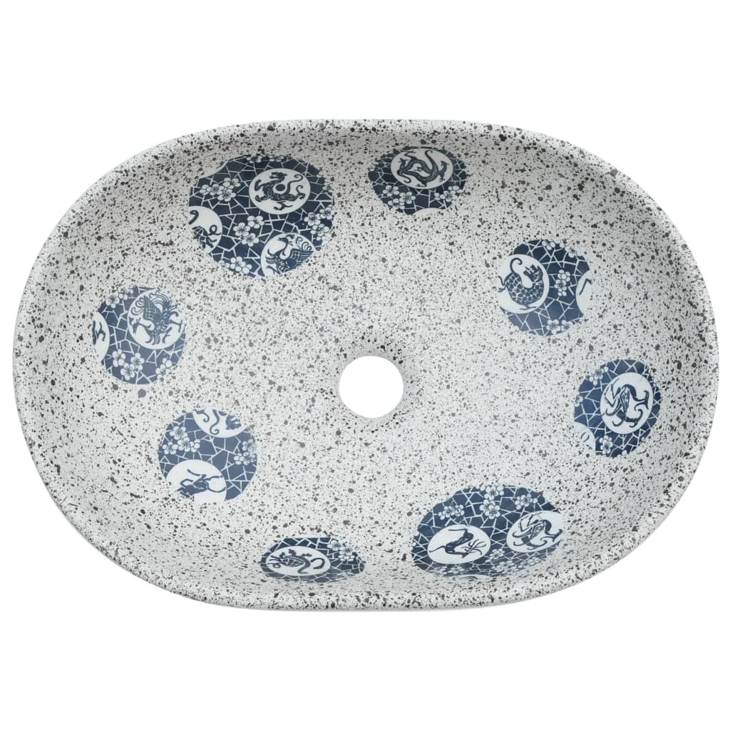 vidaXL Lavoar de blat, gri și albastru, 47x33x13 cm, ceramică, oval