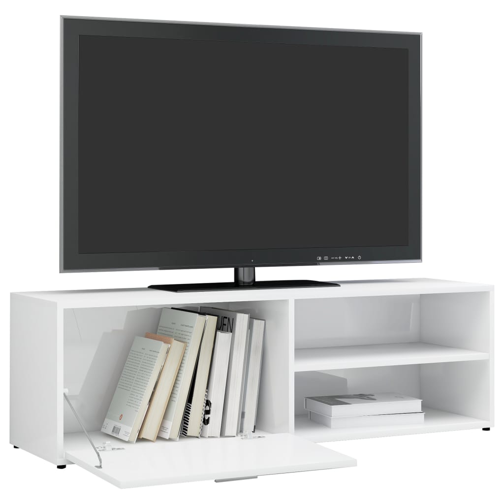 vidaXL Comodă TV, alb extralucios, 120 x 34 x 37 cm, PAL