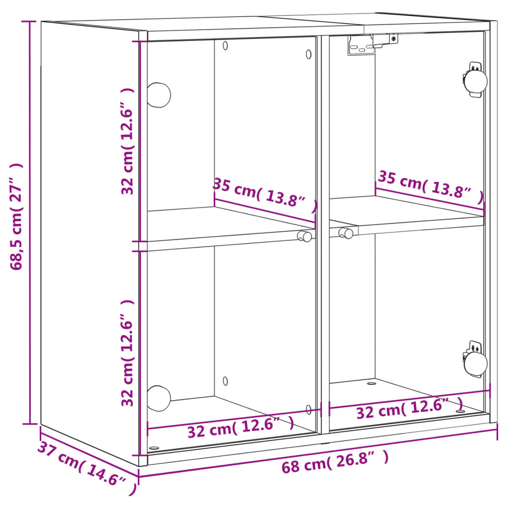 vidaXL Dulap de perete cu uși din sticlă, gri sonoma, 68x37x68,5 cm