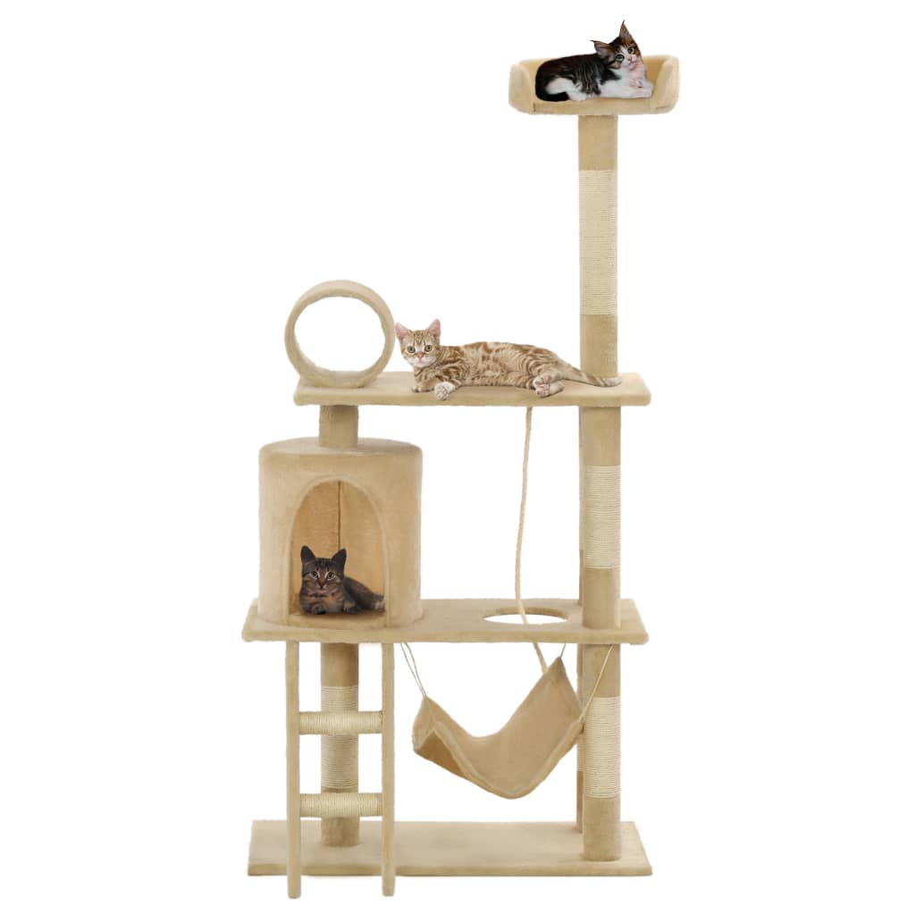 vidaXL Ansamblu de joacă pisici, stâlpi funie din sisal, 140 cm, bej