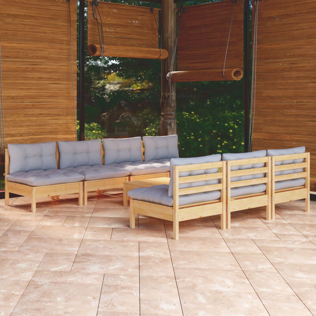 vidaXL Set mobilier de grădină cu perne gri, 8 piese, lemn de pin