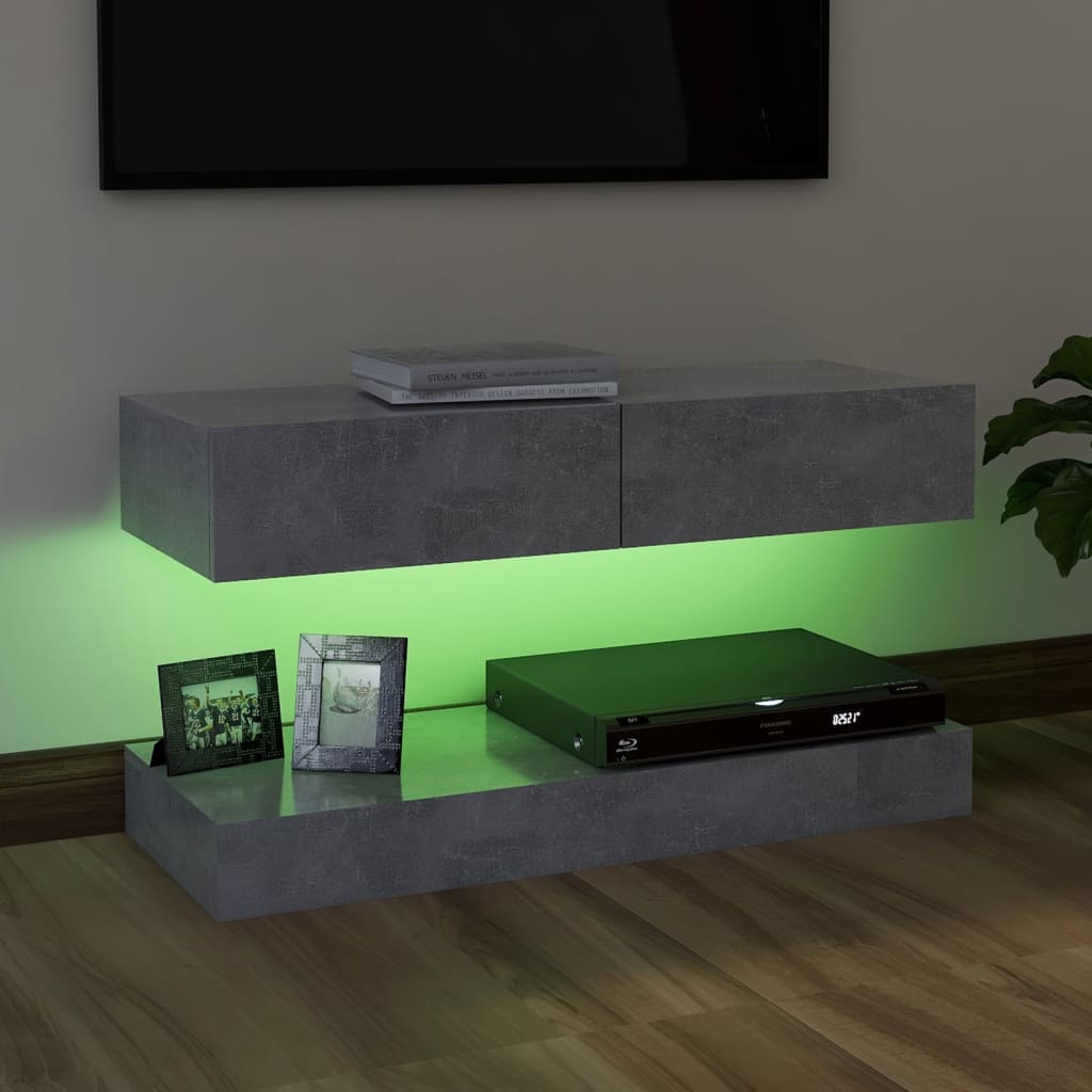 vidaXL Comodă TV cu lumini LED, gri beton, 90x35 cm