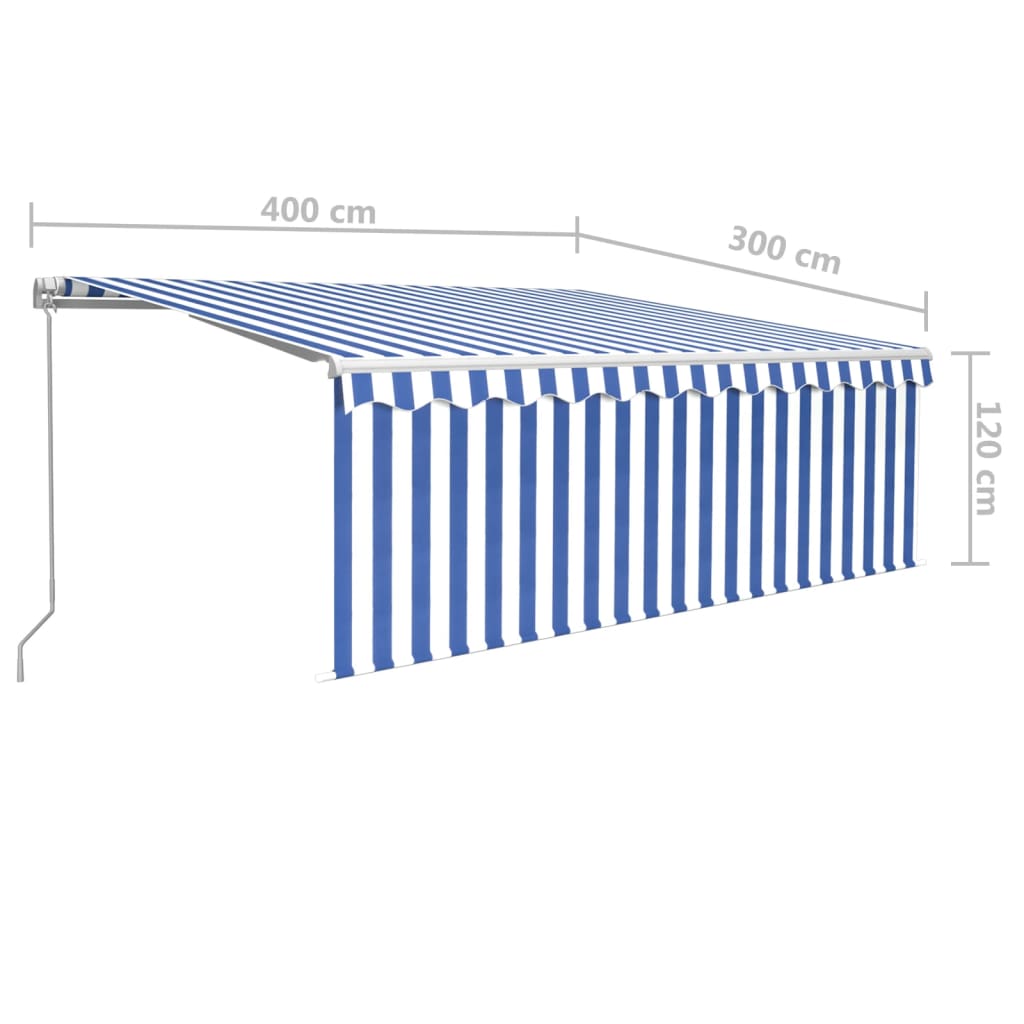 vidaXL Copertină retractabilă manual cu stor&LED, albastru&alb, 4x3 m