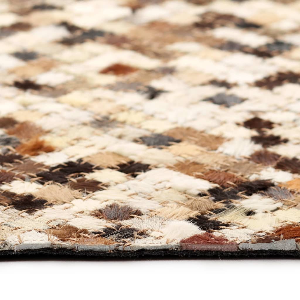 vidaXL Covor piele naturală, mozaic, 120x170 cm, pătrat, maro/alb