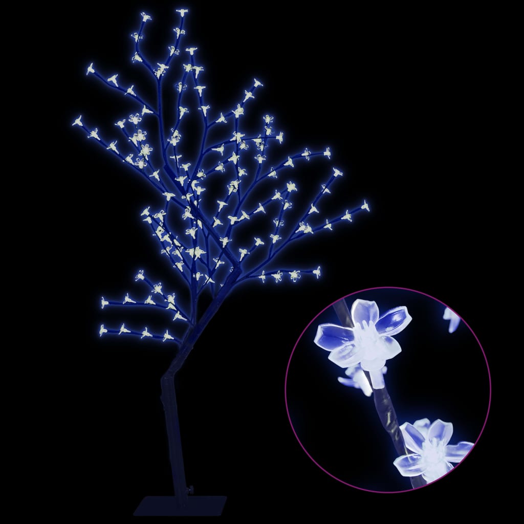 vidaXL Pom Crăciun, 128 LED-uri lumină albastră, flori de cireș 120 cm