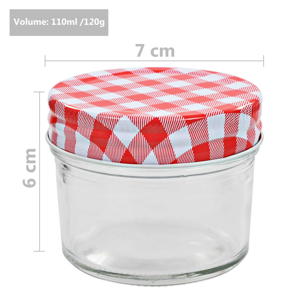 vidaXL Borcane de sticlă pentru gem capace alb și roșu, 48 buc, 110 ml
