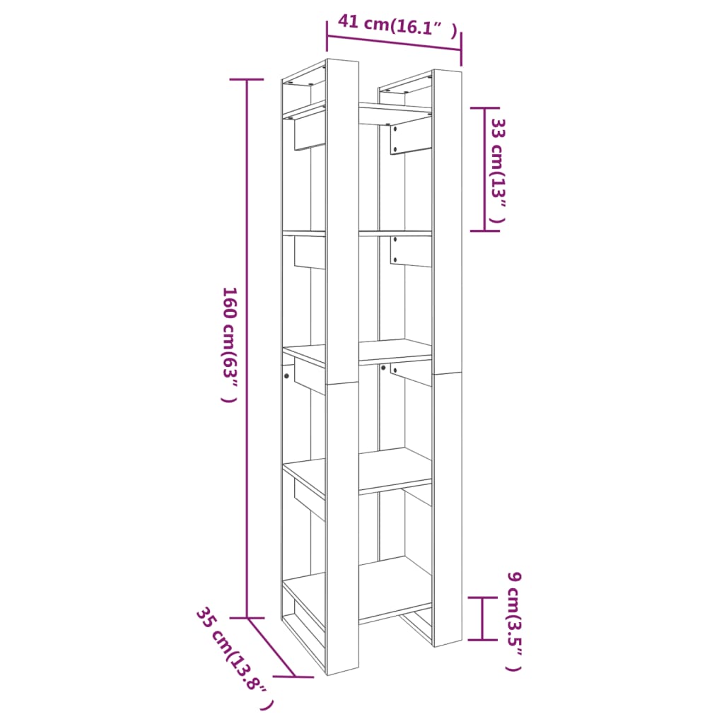 vidaXL Bibliotecă/Separator cameră, gri, 41x35x160 cm, lemn masiv pin