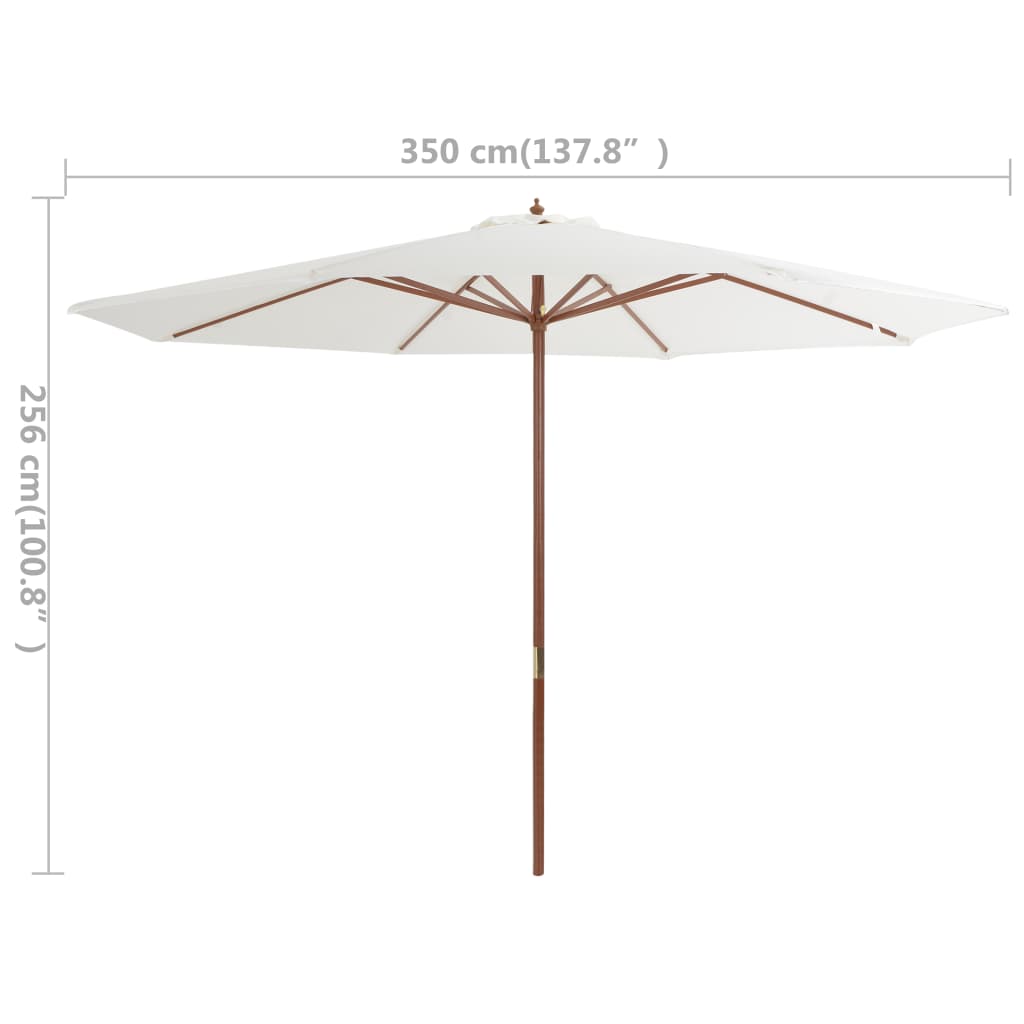 vidaXL Umbrelă de soare exterior, stâlp din lemn, alb nisipiu, 350 cm