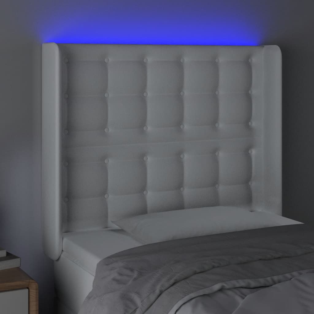 vidaXL Tăblie de pat cu LED, alb, 83x16x118/128 cm, piele ecologică