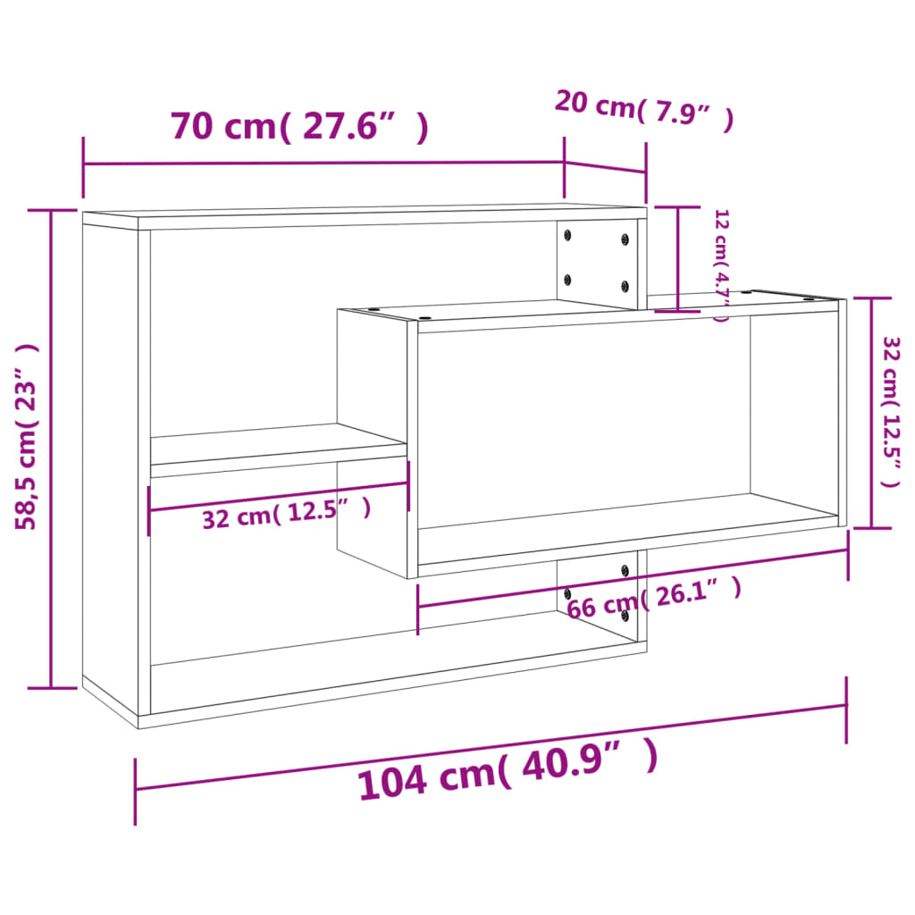 vidaXL Rafturi de perete, gri beton, 104x20x58,5 cm, PAL