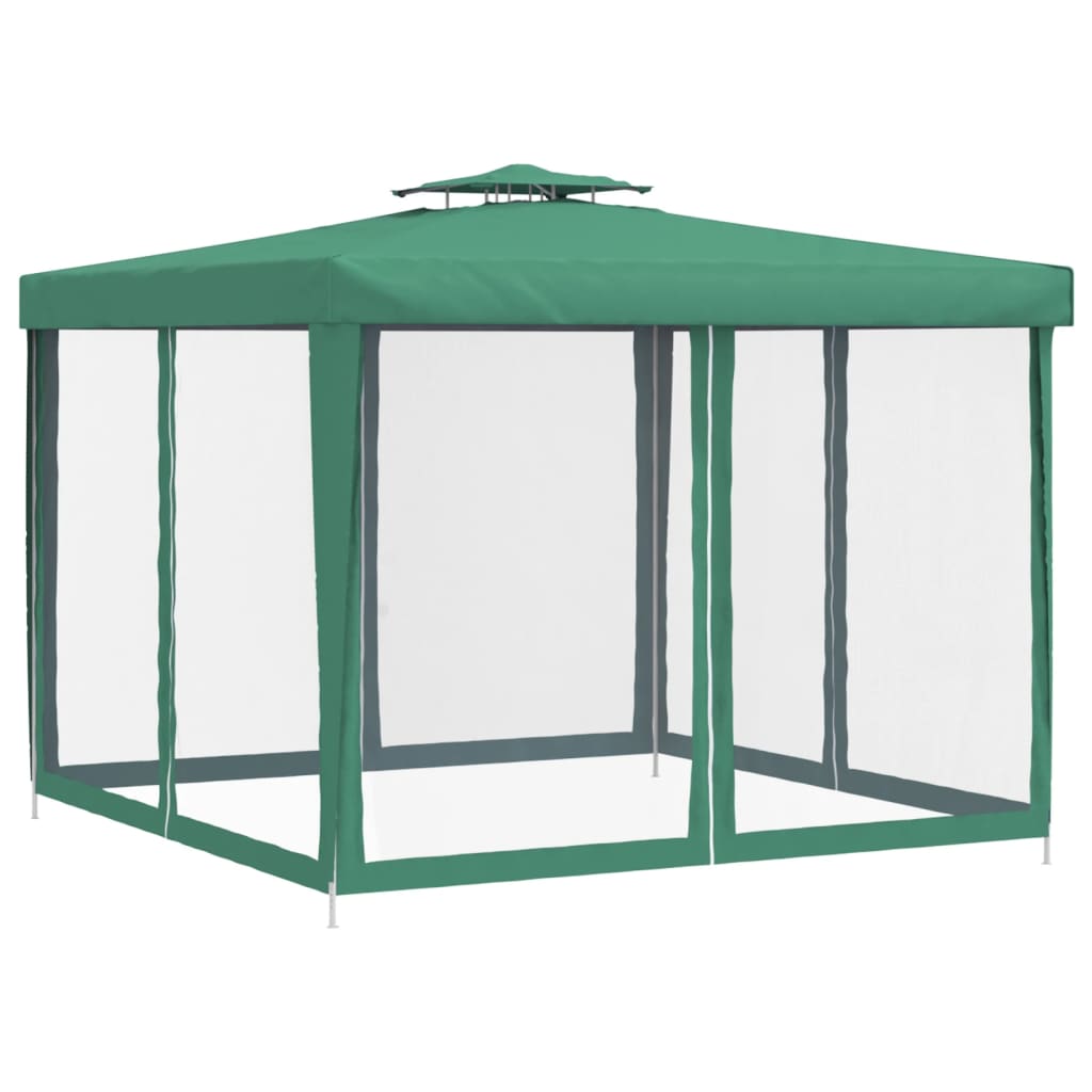 vidaXL Foișor cu acoperiș dublu, verde, 3x3x2,68 m, material textil