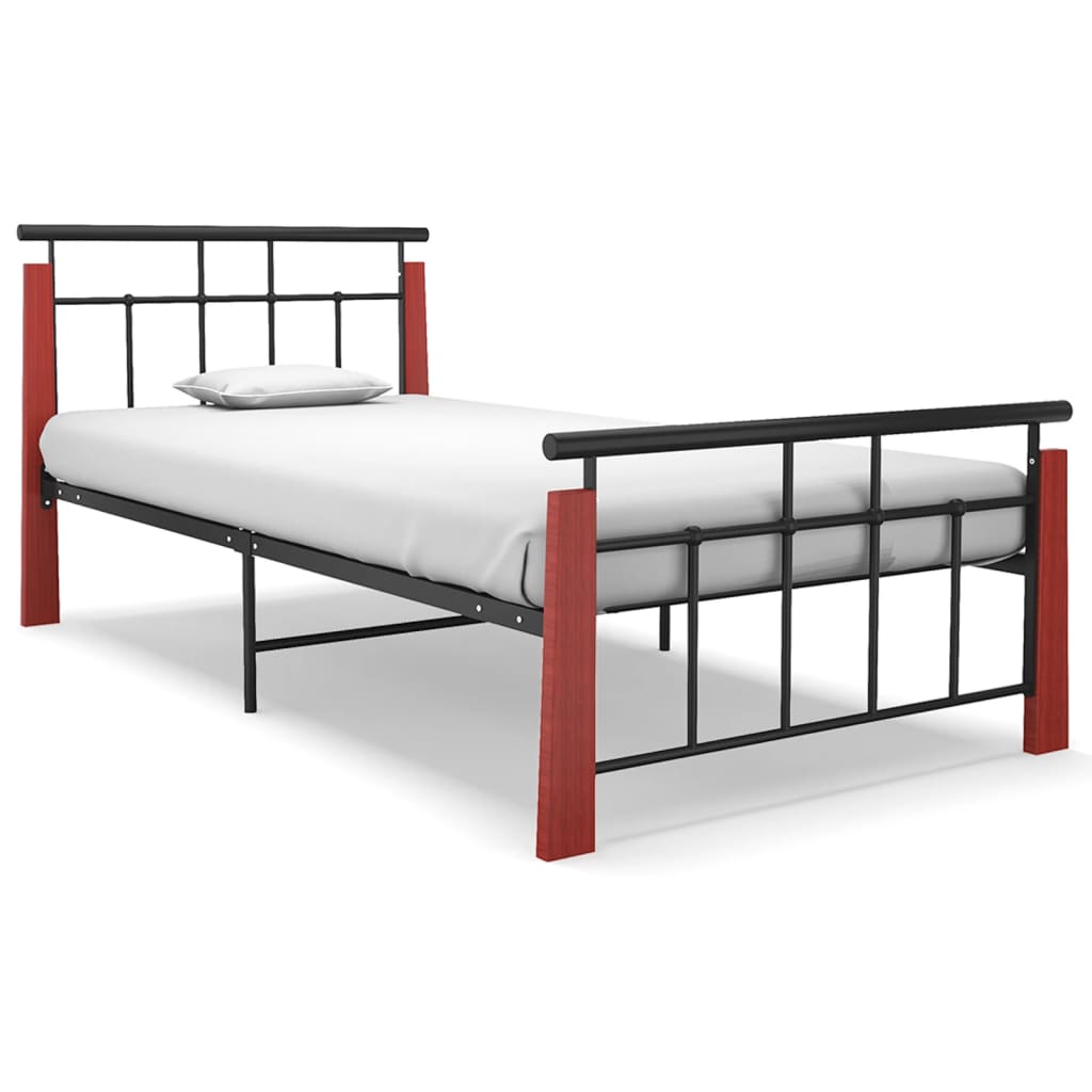 vidaXL Cadru de pat, 100x200 cm, metal și lemn masiv de stejar