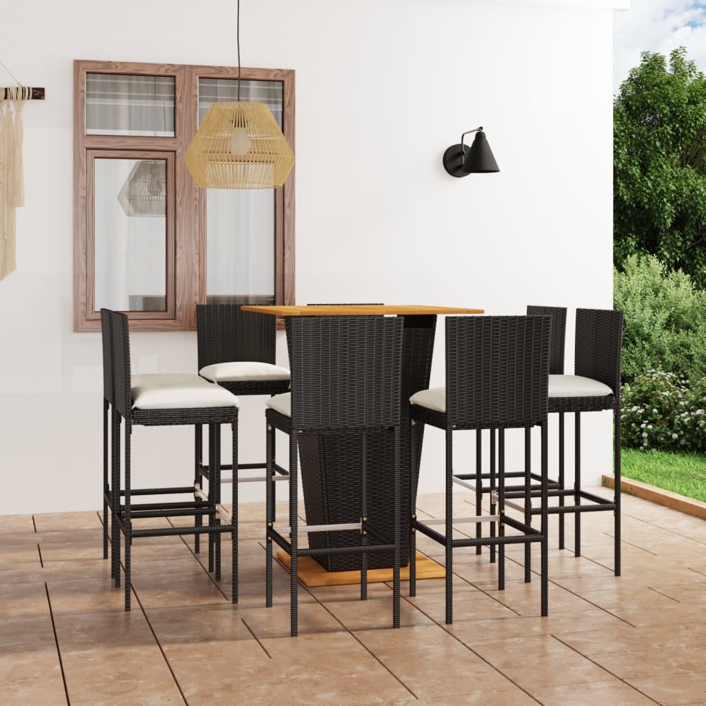 vidaXL Set mobilier bar de grădină cu perne, 9 piese, negru, poliratan