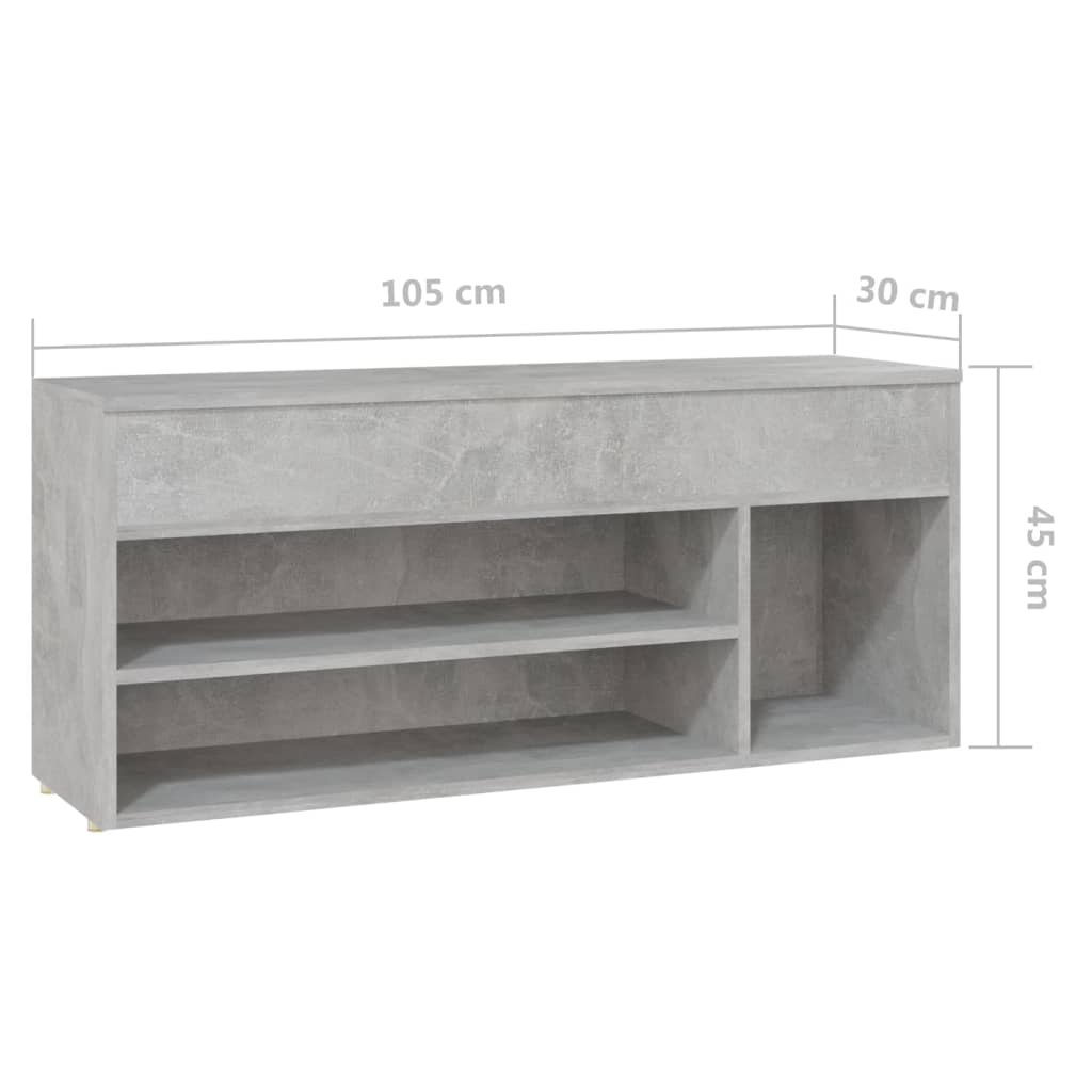 vidaXL Banchetă pantofar, gri beton, 105x30x45 cm, PAL