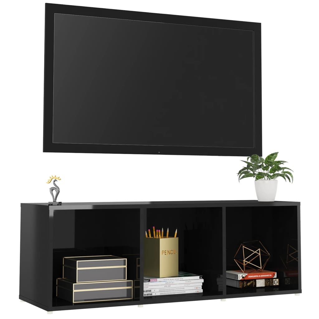 vidaXL Comodă TV, negru extralucios, 107x35x37 cm, PAL