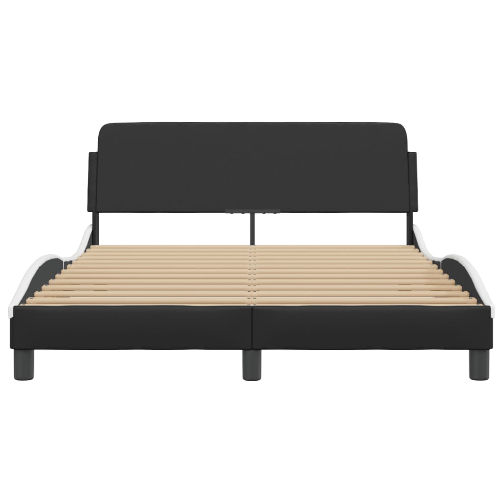 vidaXL Cadru de pat cu tăblie, negru/alb, 140x200 cm, piele ecologică