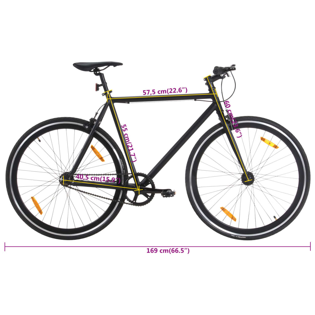 vidaXL Bicicletă cu angrenaj fix, negru, 700c, 55 cm