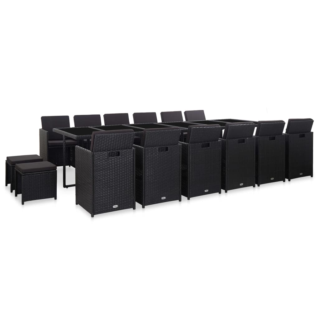 vidaXL Set mobilier de exterior cu perne, 17 piese, negru, poliratan