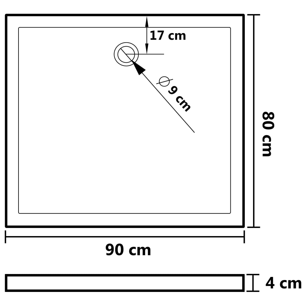 vidaXL Cădiță de duș dreptunghiulară din ABS, alb, 80x90 cm