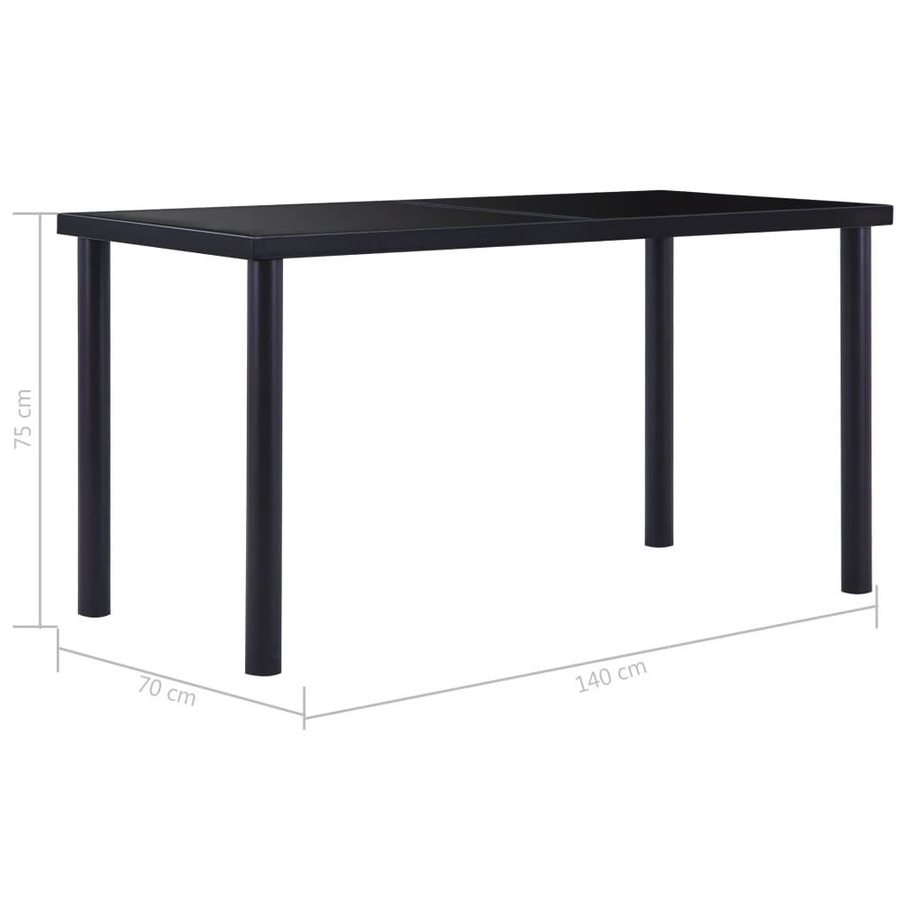 vidaXL Masă de bucătărie, negru, 140 x 70 x 75 cm, sticlă securizată