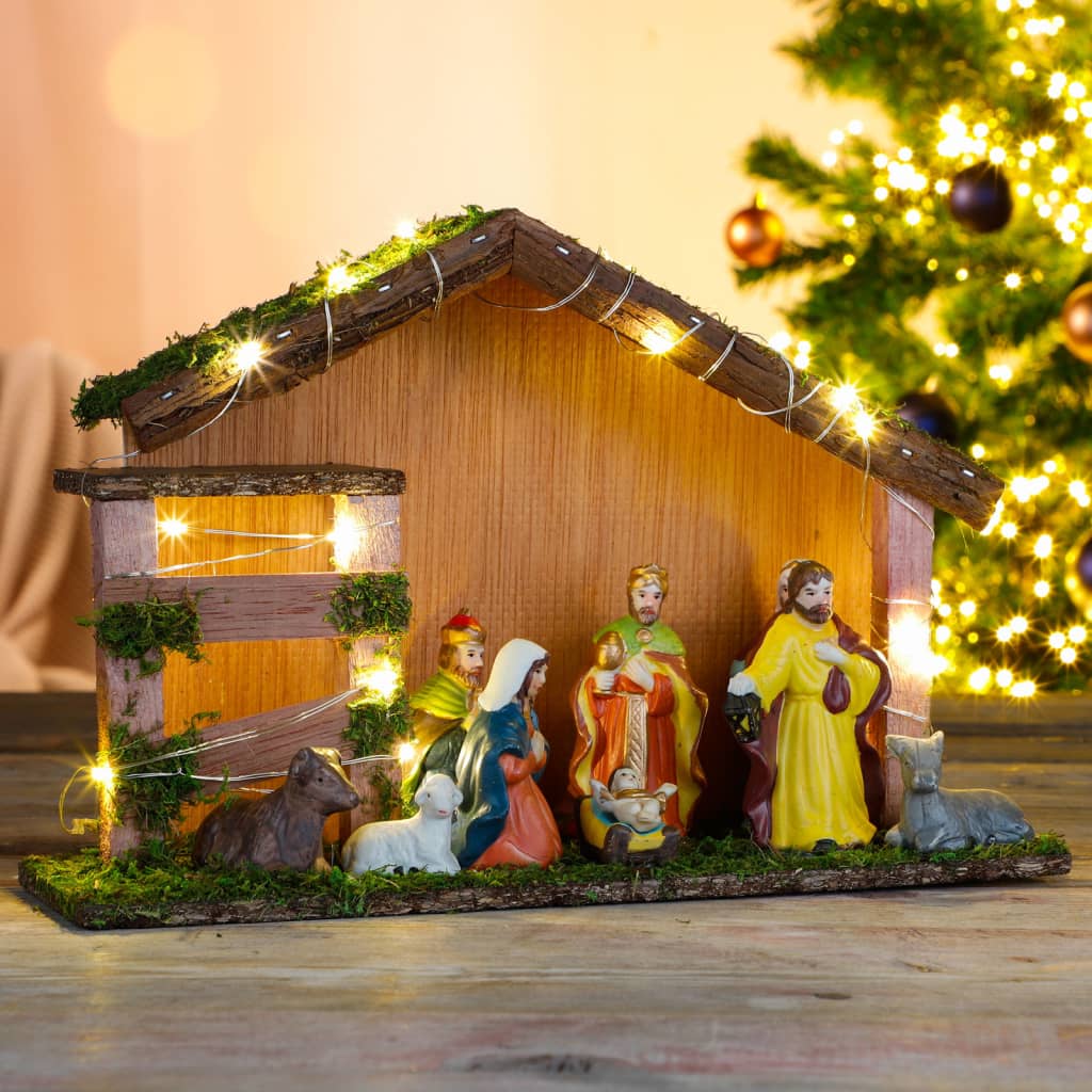HI Decorațiune luminoasă de Crăciun Nașterea Domnului cu LED, lemn