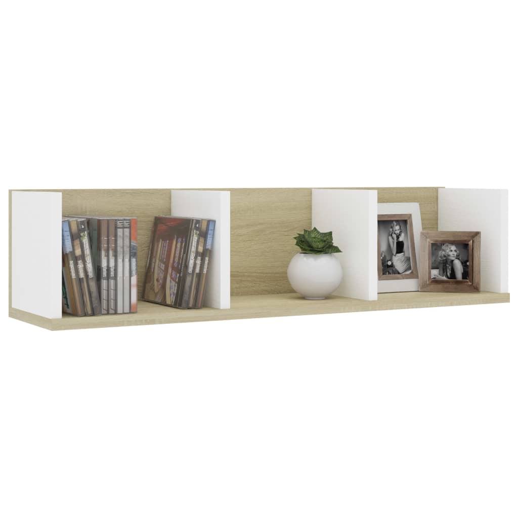 vidaXL Raft de perete CD-uri, alb și stejar Sonoma, 75x18x18 cm, PAL