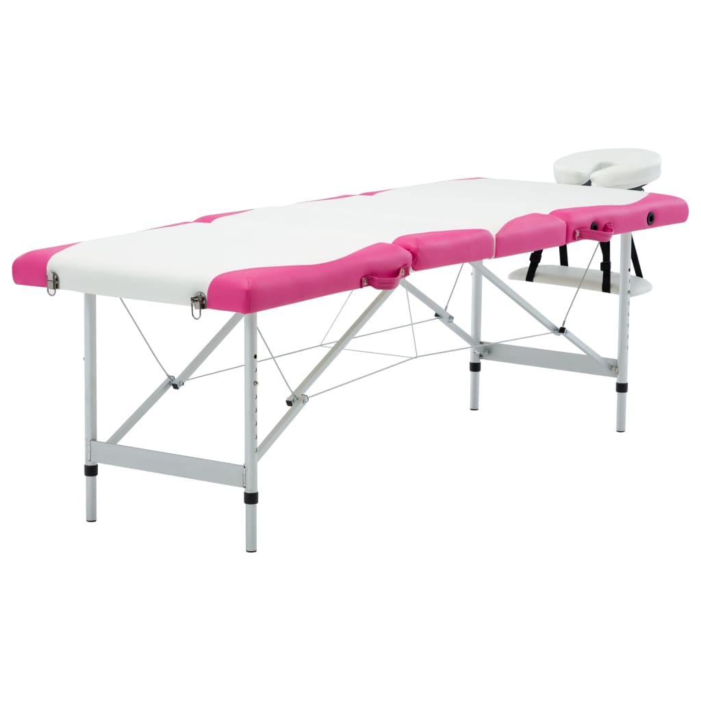 vidaXL Masă pliabilă de masaj, 4 zone, alb și roz, aluminiu