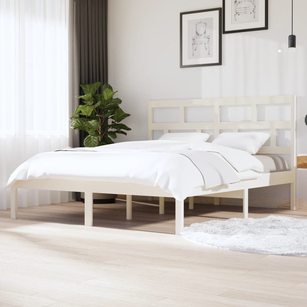 vidaXL Cadru de pat, alb, 160x200 cm, lemn masiv de pin