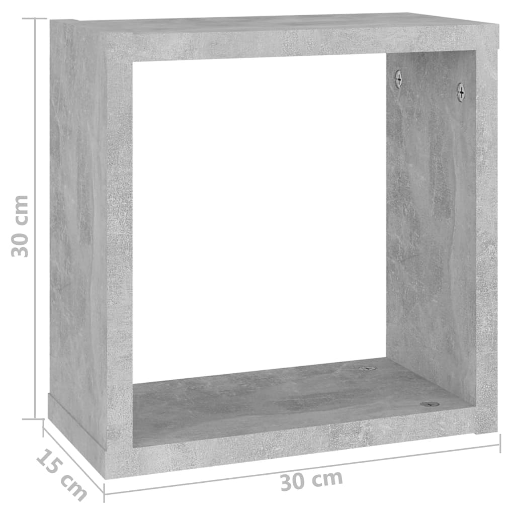 vidaXL Rafturi de perete cub, 6 buc., gri beton, 30x15x30 cm