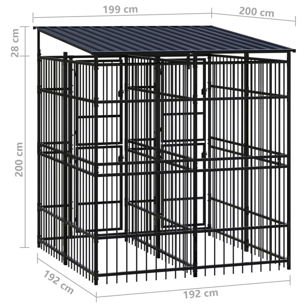 vidaXL Padoc pentru câini de exterior cu acoperiș, 3,69 m², oțel