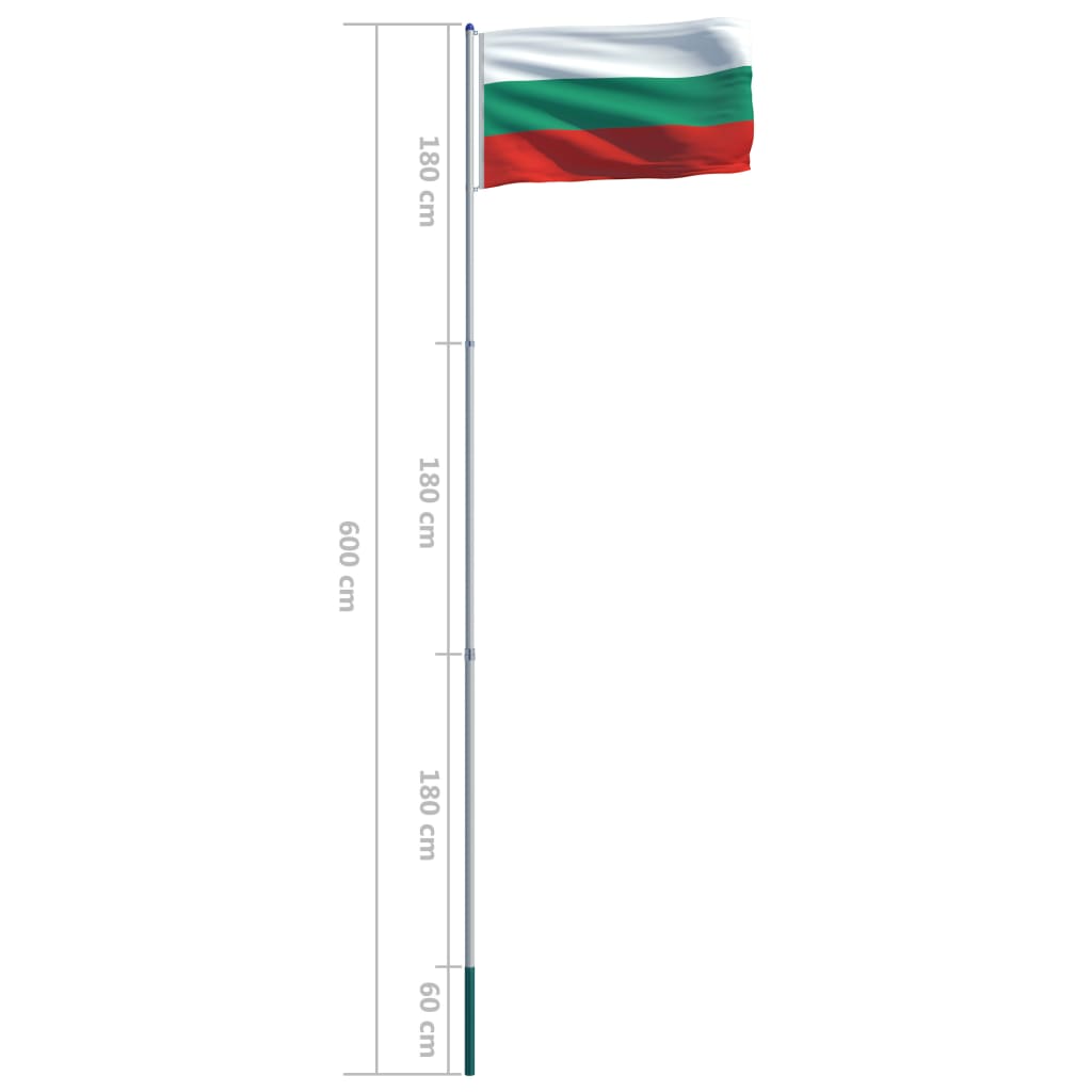 vidaXL Drapel Bulgaria și stâlp din aluminiu, 6 m