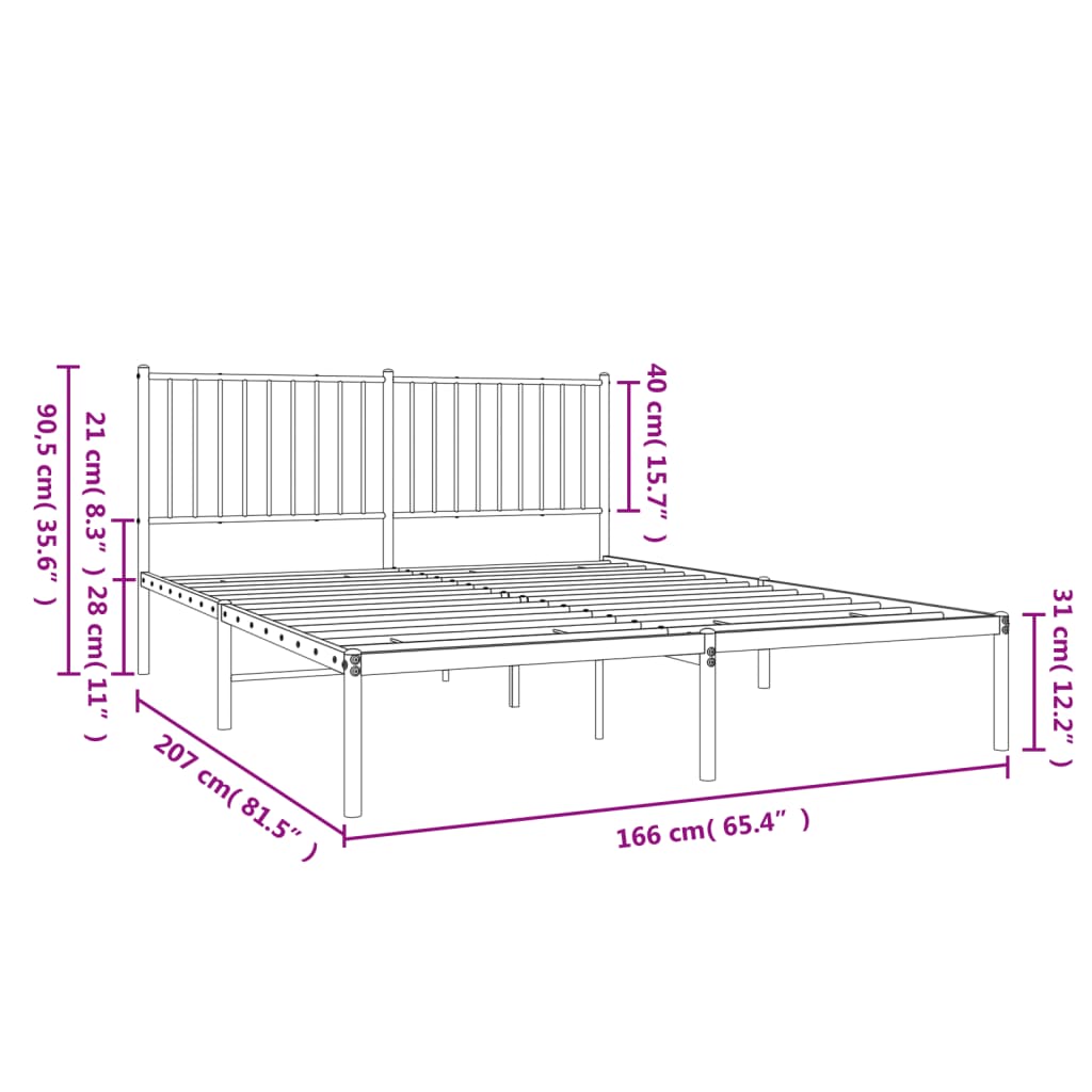 vidaXL Cadru de pat metalic cu tăblie, alb, 160x200 cm