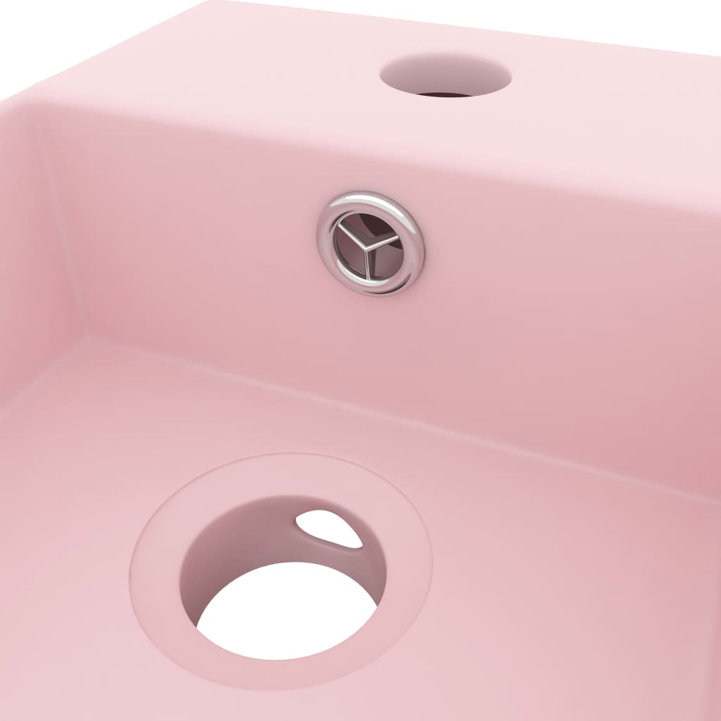 vidaXL Chiuvetă de baie cu preaplin, roz mat, ceramică