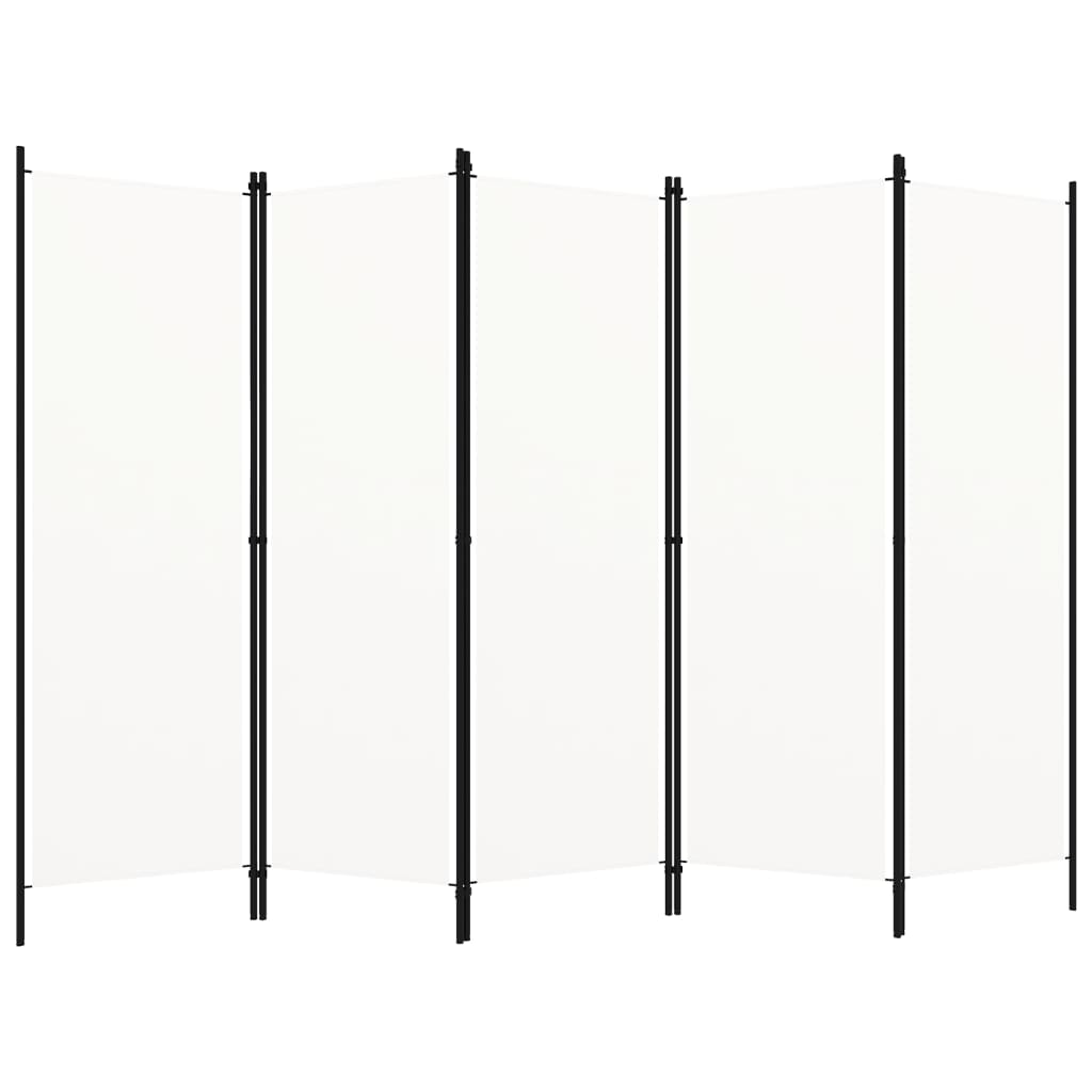 vidaXL Paravan de cameră cu 5 panouri, alb, 250 x 180 cm