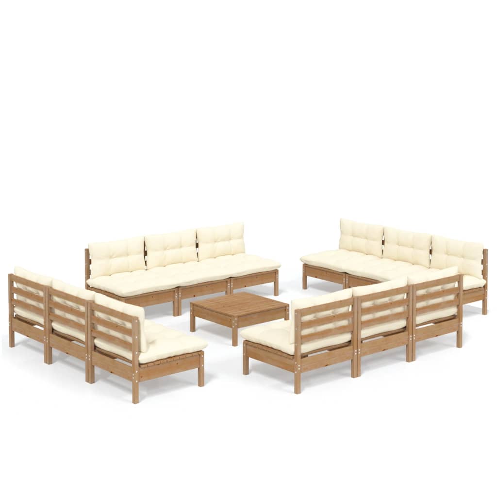 vidaXL Set mobilier grădină cu perne, 13 piese, crem, lemn de pin