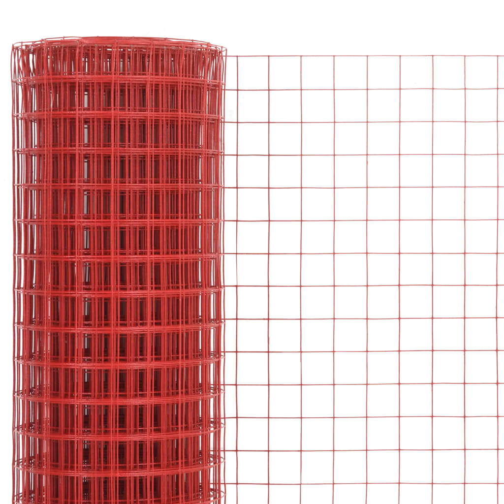 vidaXL Gard de sârmă găini, roșu, 10 x 1 m, oțel cu înveliș PVC