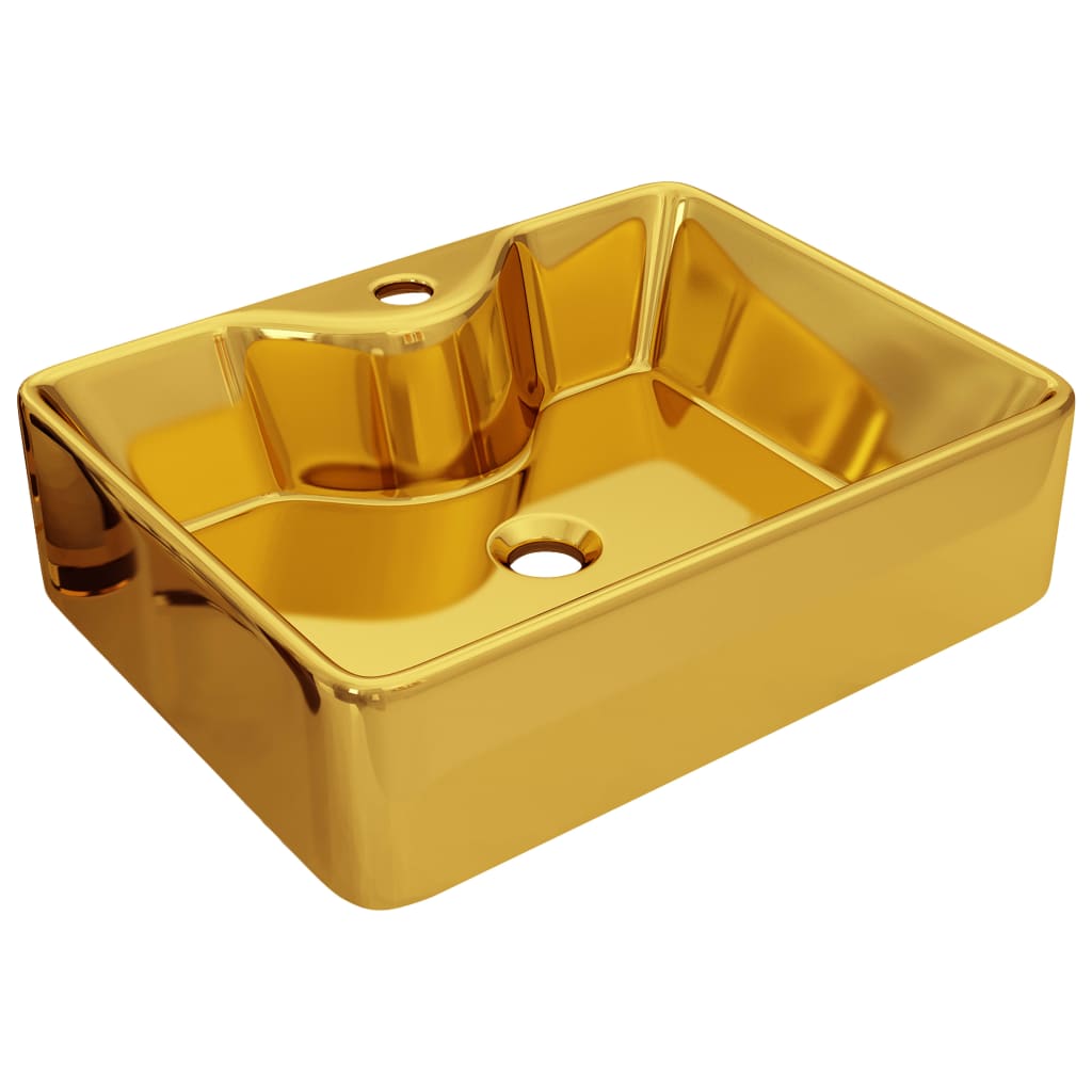 vidaXL Chiuvetă cu orificiu de robinet, auriu, 48x37x13,5 cm, ceramică