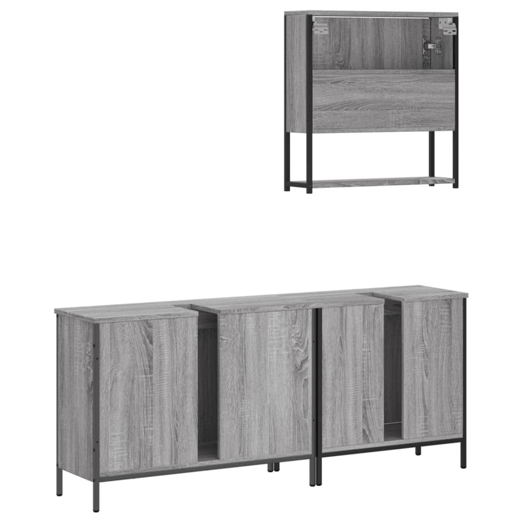 vidaXL Set mobilier de baie, 3 piese, gri sonoma, lemn prelucrat