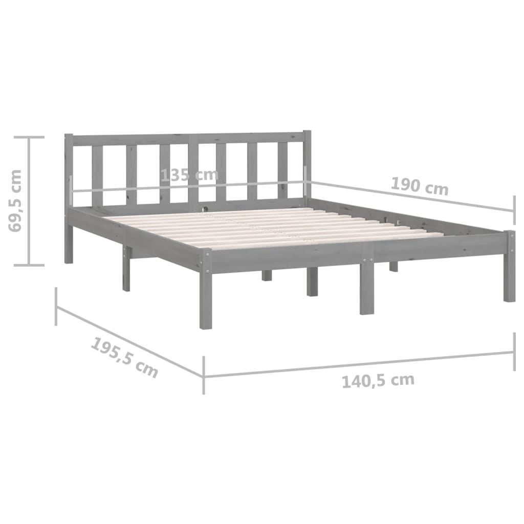 vidaXL Cadru de pat dublu, gri, 135x190 cm, lemn masiv de pin