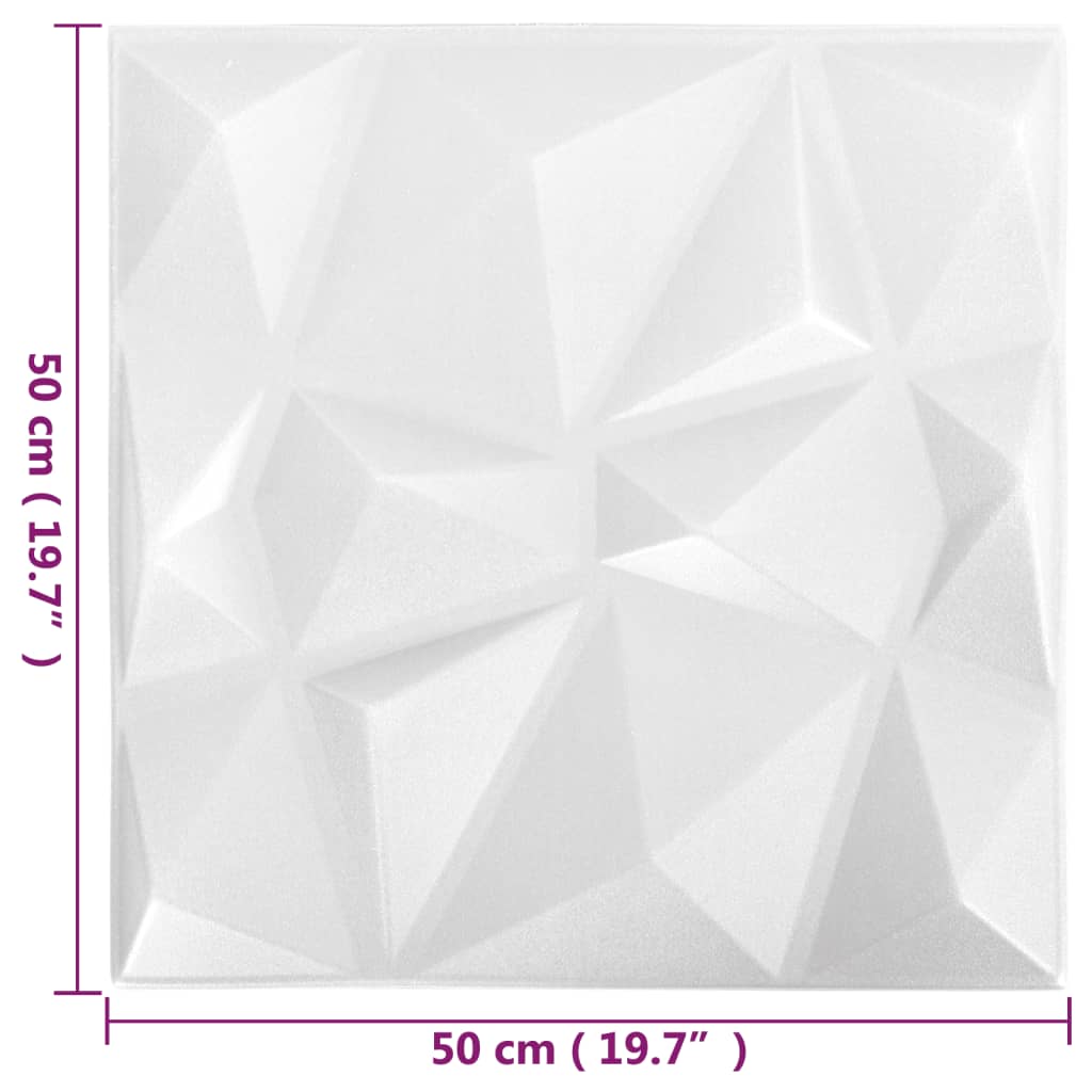 vidaXL Panouri de perete 3D 12 buc. alb 50x50 cm model diamant 3 m²