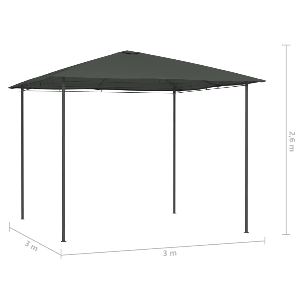 vidaXL Pavilion, antracit, 3x3x2,6 m, 160 g/m²