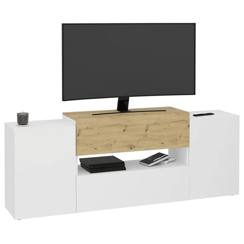 FMD Dulap TV/Hi-Fi, alb și stejar artizanal, 182x33x70,2 cm